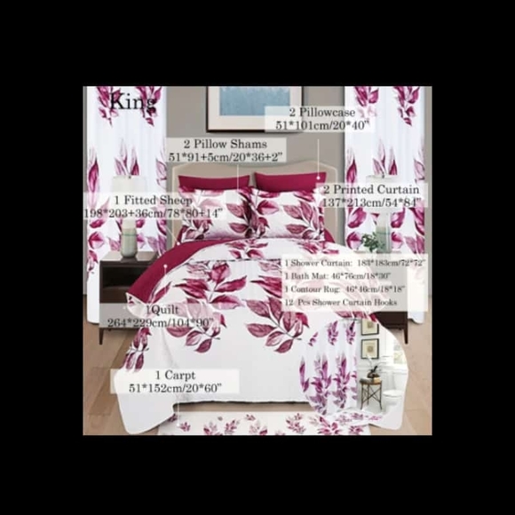 Floral Print Burgundy and White Bedding 24 Piece King Set - Elegant Home Bedding
